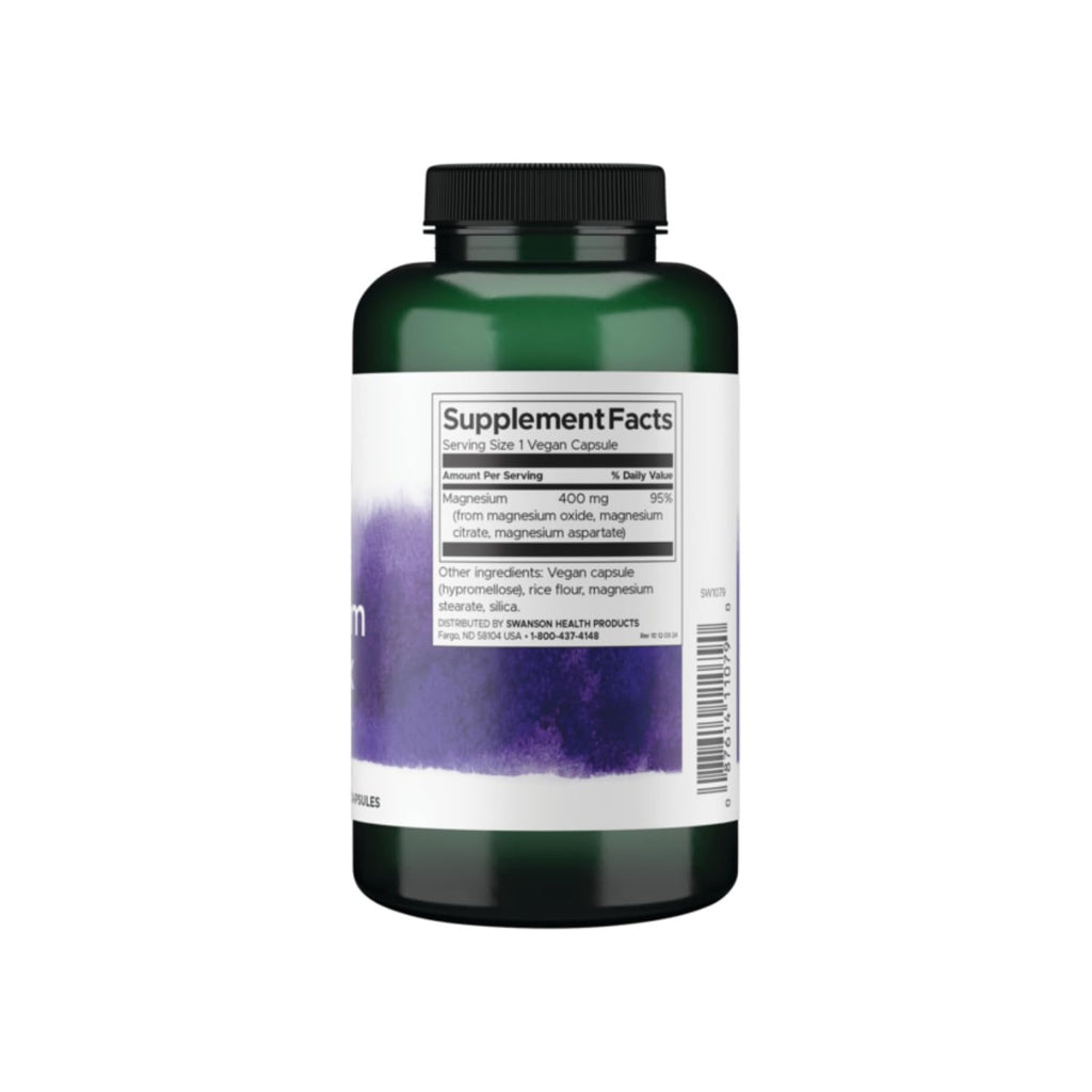 Swanson Triple Magnesium Complex 400 mg, 300 Vegan Capsules | Three Forms of Magnesium for Nerve, Muscle and Bone Health, Optimal Absorption and Healthy Stress Response