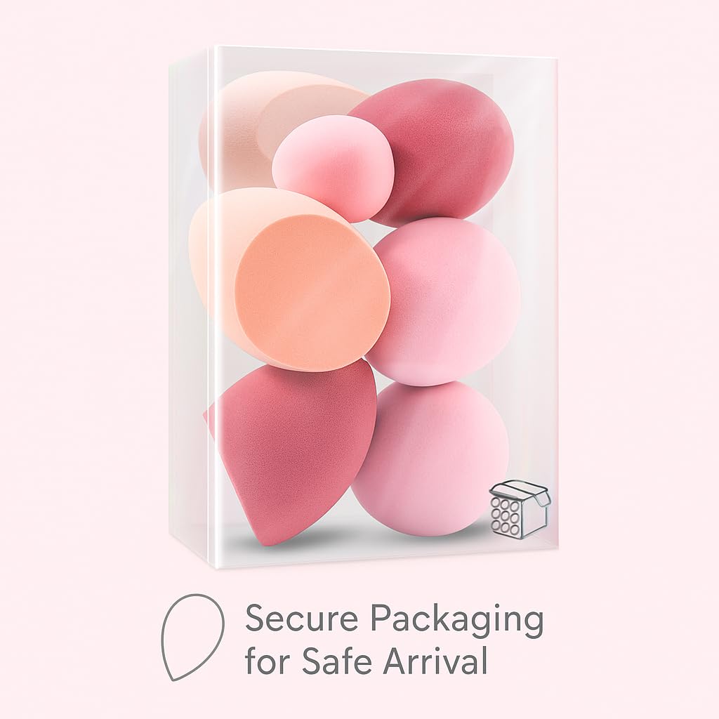 Foonbe Makeup Sponge Set, 7 Pcs Multi Colored Blender Sponges | Liquid Cream Powder Use, Latex Free Vegan & Cruelty-Free, with 1 Mini Sponge, Assorted Beauty Sponge Shapes, Travel Case