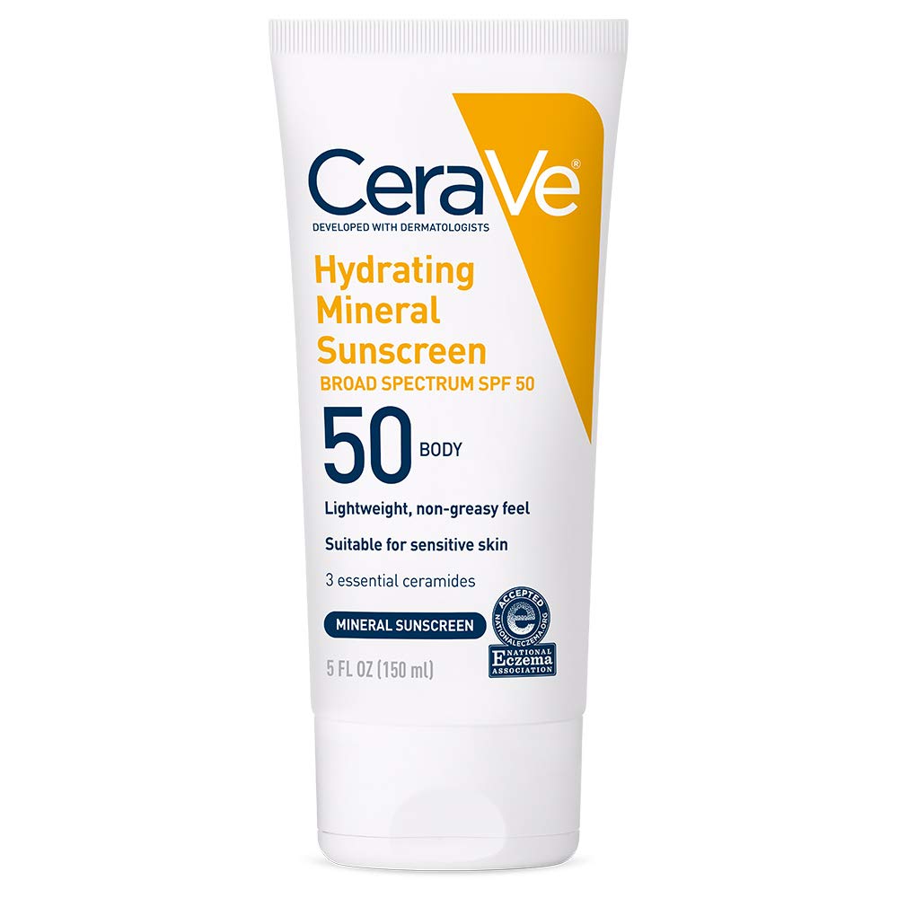 CeraVe Hydrating Mineral Sunscreen SPF 50 Face Sunscreen, Travel Size 2.5oz | Face Sunscreen with Zinc Oxide, Titanium Dioxide, Hyaluronic Acid, & Niacinamide For Broad Spectrum Protection