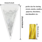 Buy now 100 Pieces Popcorn Bags for Party Cone Shape Bags Transparent Cello Bags Sweet Clear Treat Bags with 100 Pieces Twist Ties, 9.8 x 5.1 Inch (Gold Twist Ties) at indiglob india
