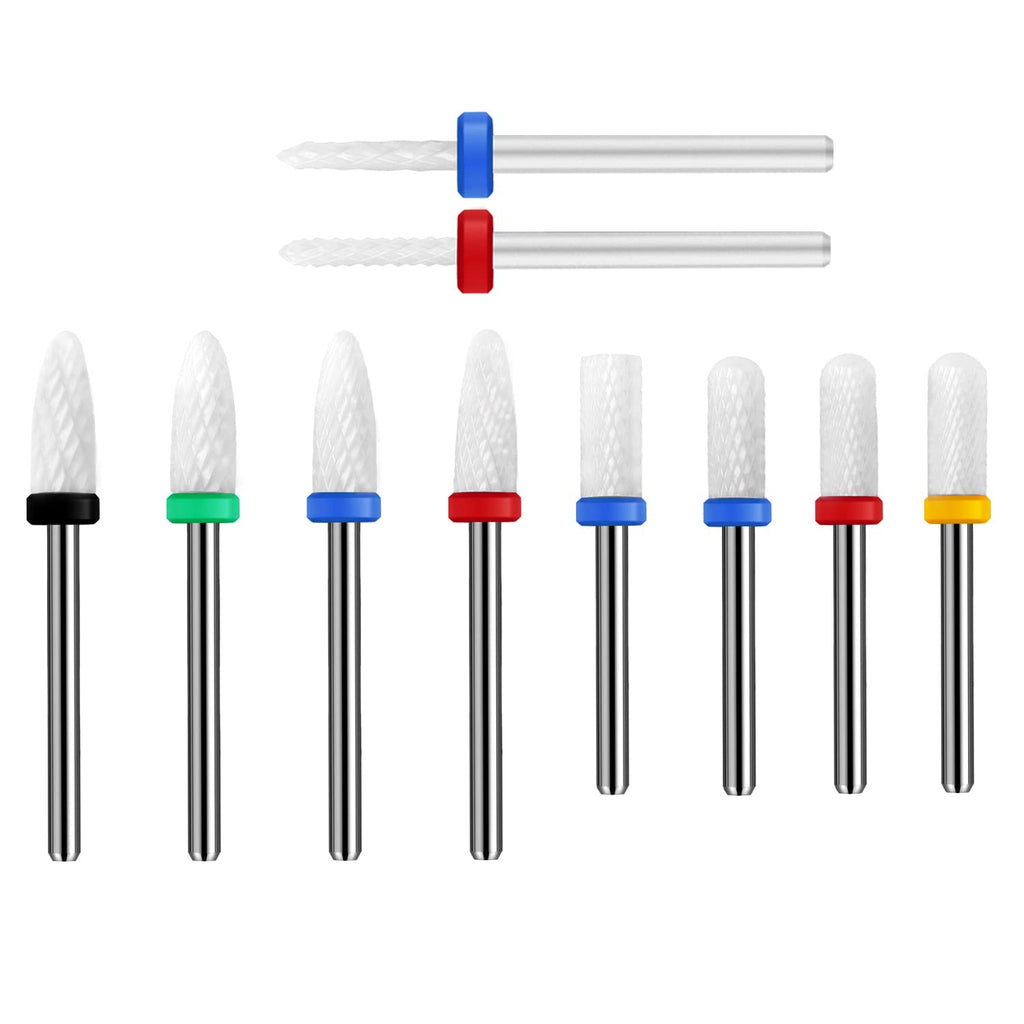 10Pcs Ceramic Nail Drill Bits,Professional Rotary Nail Tech Bits Set