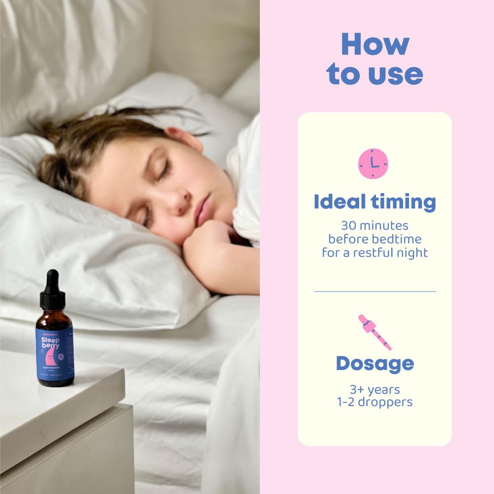 JoySpring SleepBerry Kids Melatonin 3mg Drops, Berry, 1 fl oz, 30 Ct | With L-theanine and Vitamin D plus soothing botanicals, supports calm, restful nights, non-habit forming, sugar-free