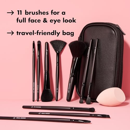 Buy now e.l.f. Full Face & Eye Makeup Brush Set with Travel Case, 11 Face & Eye Brushes For Creating A Full Face Makeup Look, Vegan & Cruelty-Free at indiglob india