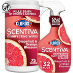 Buy now Clorox Scentiva Disinfecting Multi-Surface Cleaner Spray 32 Ounce & Disinfecting Wipes-75 Count, Tahitian Grapefruit Splash Scent Bundle at indiglob india