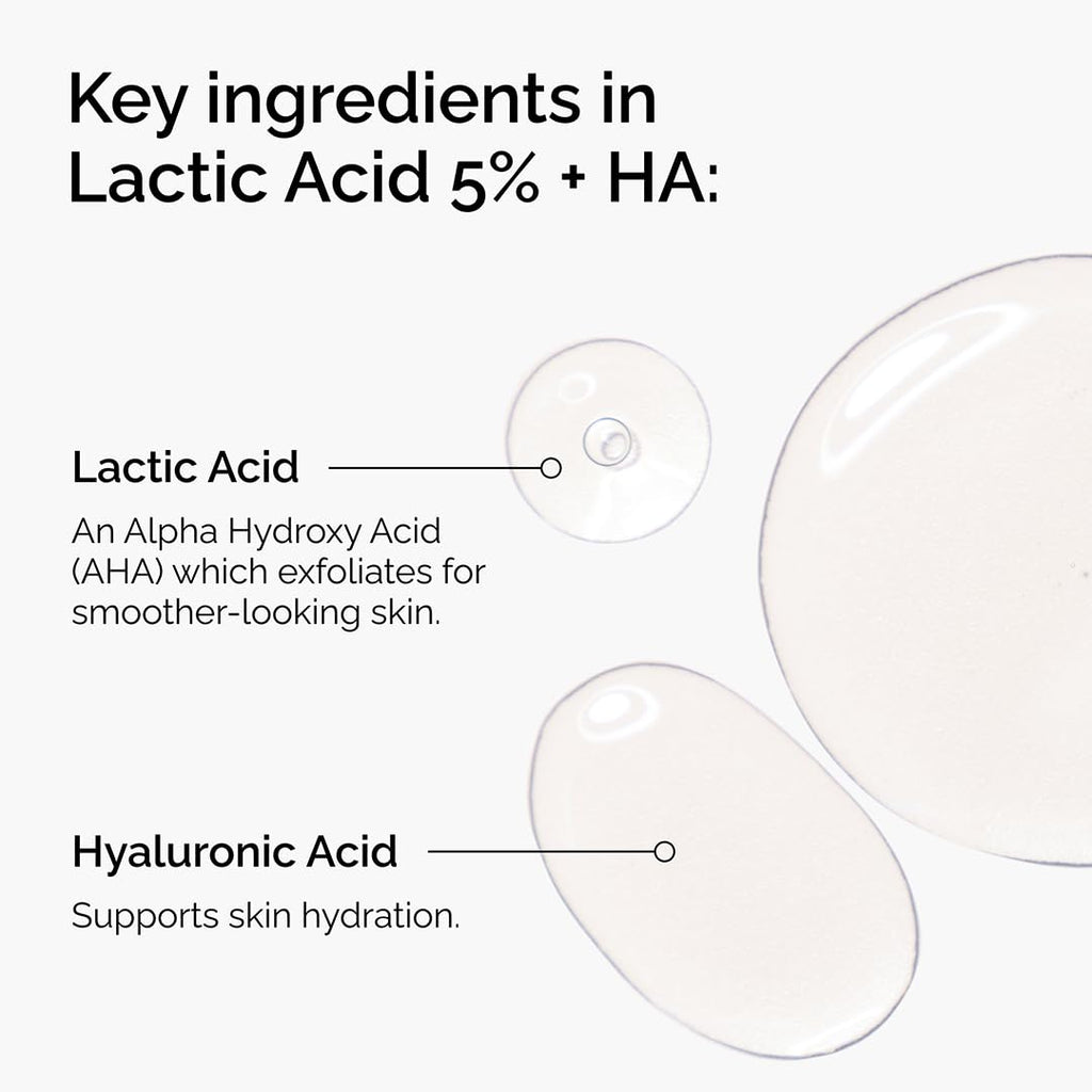 The Ordinary Lactic Acid 5% + Hyaluronic Acid 2%, Gentle Exfoliating Serum for Smoother Skin