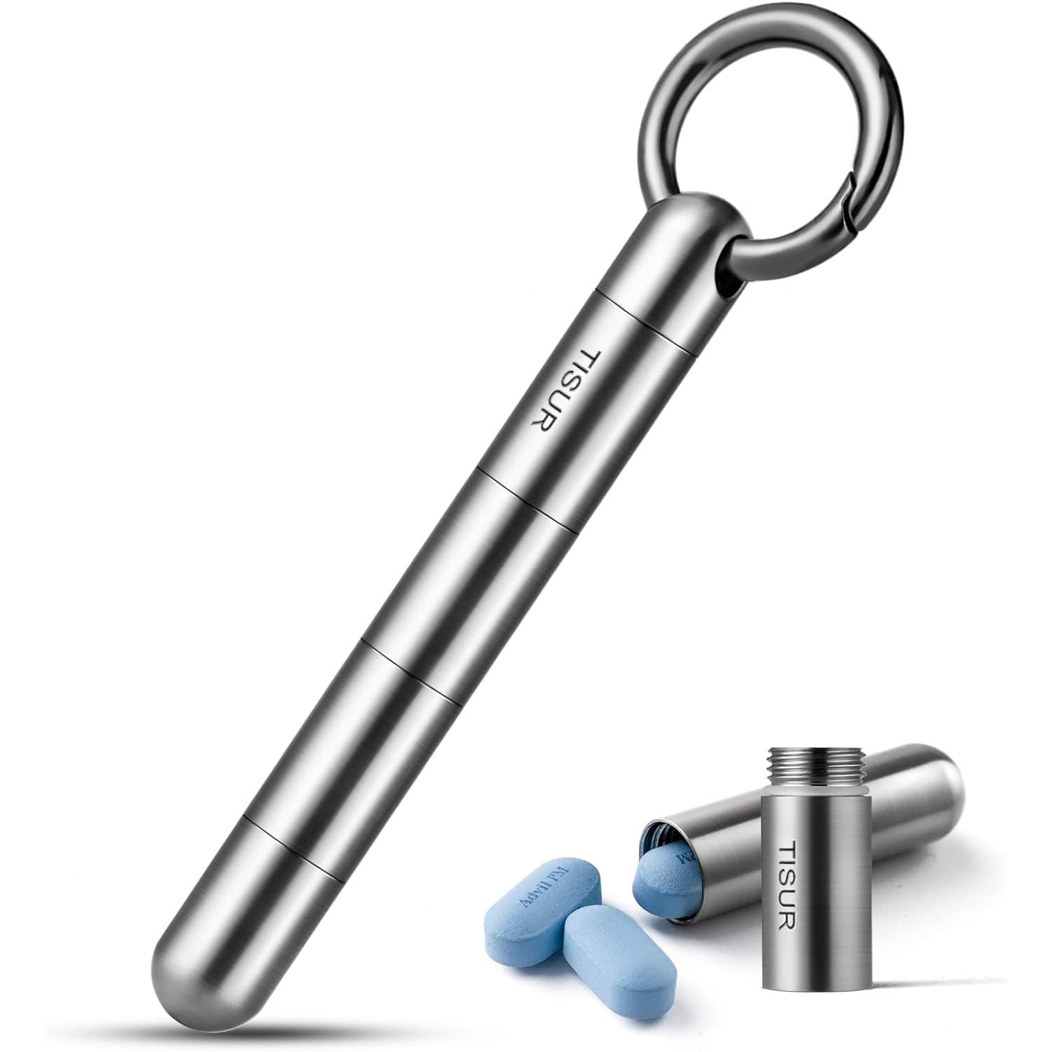 Buy now TISUR Micro Keychain Pill Holder, Titanium Pill Case Waterproof Pill Container, Portable Tiny Pill Organizer for Travel Purse Pocket Tiny + 3 Connected Compartments at indiglob india