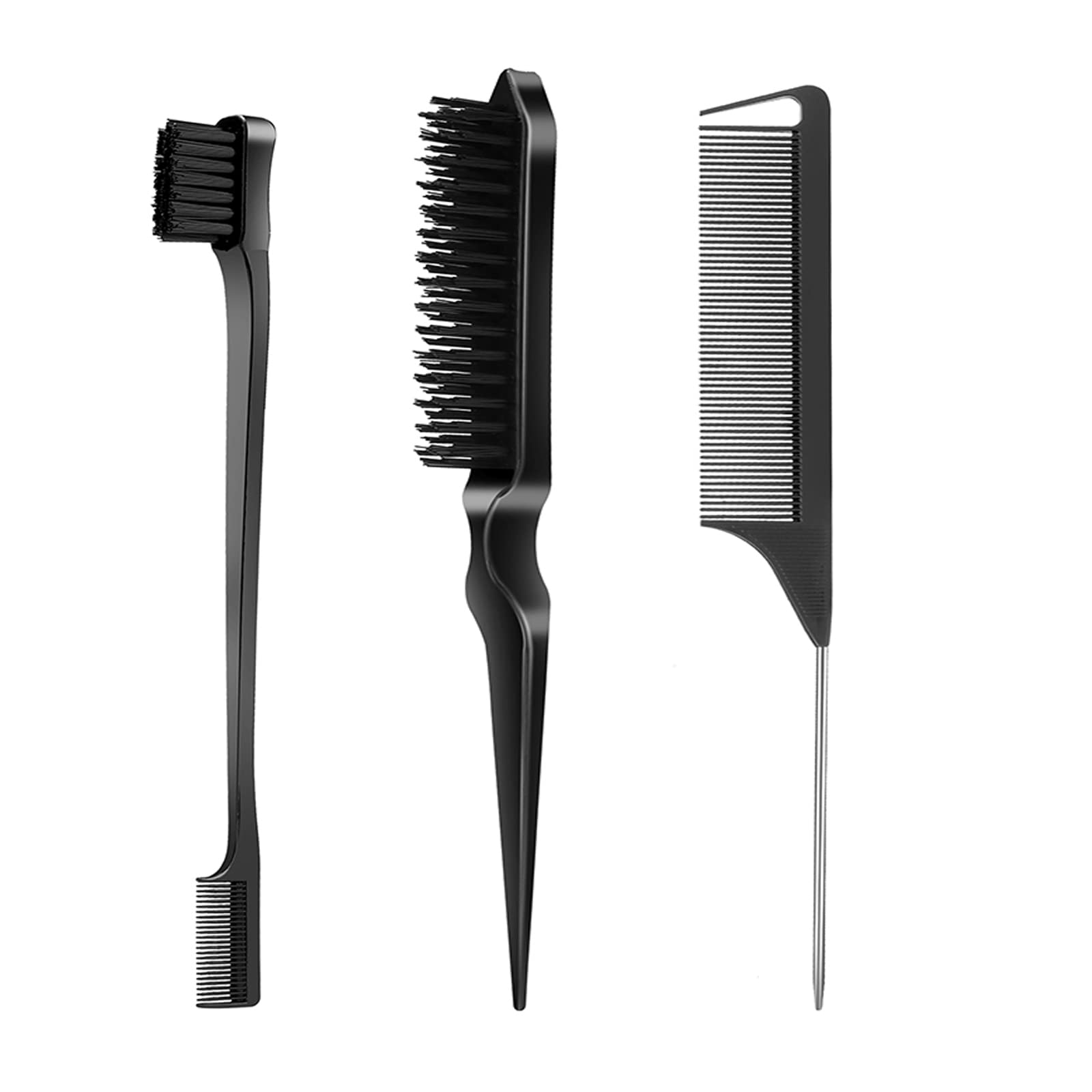 SWEET VIEW 3Pcs Slick Back Hair Brush | Rat Tail Comb, Edge | Bristle Brush, Sleek Ponytail/Bun Smoothing Baby Hair & Flyaways
