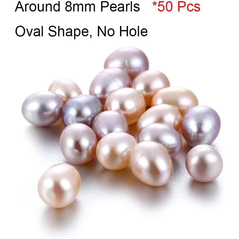 Buy now 50Pcs Freshwater Cultured Pearl, Natural Oval Oyster Pearls Beads, Necklace Bracelet Earring Jewelry Making Supplies, Fun Gift for Women, Pearl Party, No Hole (Around 8mm) at indiglob india