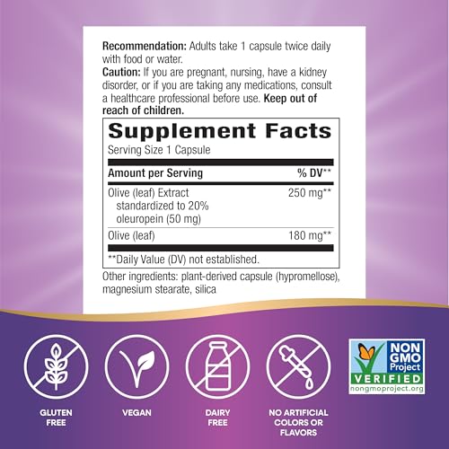 Buy now Nature's Way Olive Leaf, Premium Extract, Supports Heart Health*, 20% Oleuropein, 250 mg per serving, Non-GMO Project Verified, 60 Vegan Capsules (Packaging May Vary) at indiglob india