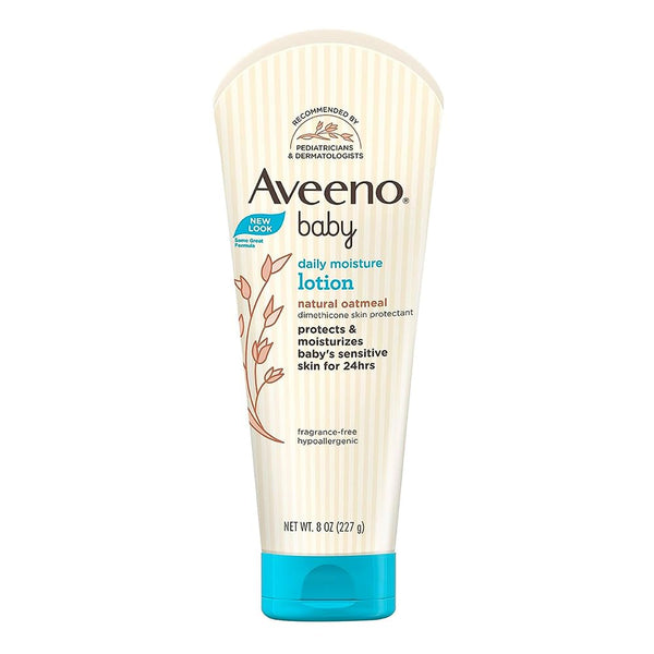 Aveeno Baby Daily Moisture Lotion for Delicate Skin with Natural Colloidal Oatmeal Dimethicone Hypoallergenic Fragrance Phthalate ParabenFree 8 oz, 1 Count