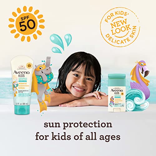 Buy now Aveeno Kids Continuous Protection Zinc Oxide Mineral Sunscreen Stick for Sensitive Skin, Face & Body Sunscreen Stick for Kids with Broad Spectrum SPF 50, Sweat- & Water-Resistant, 1.5 oz at indiglob india