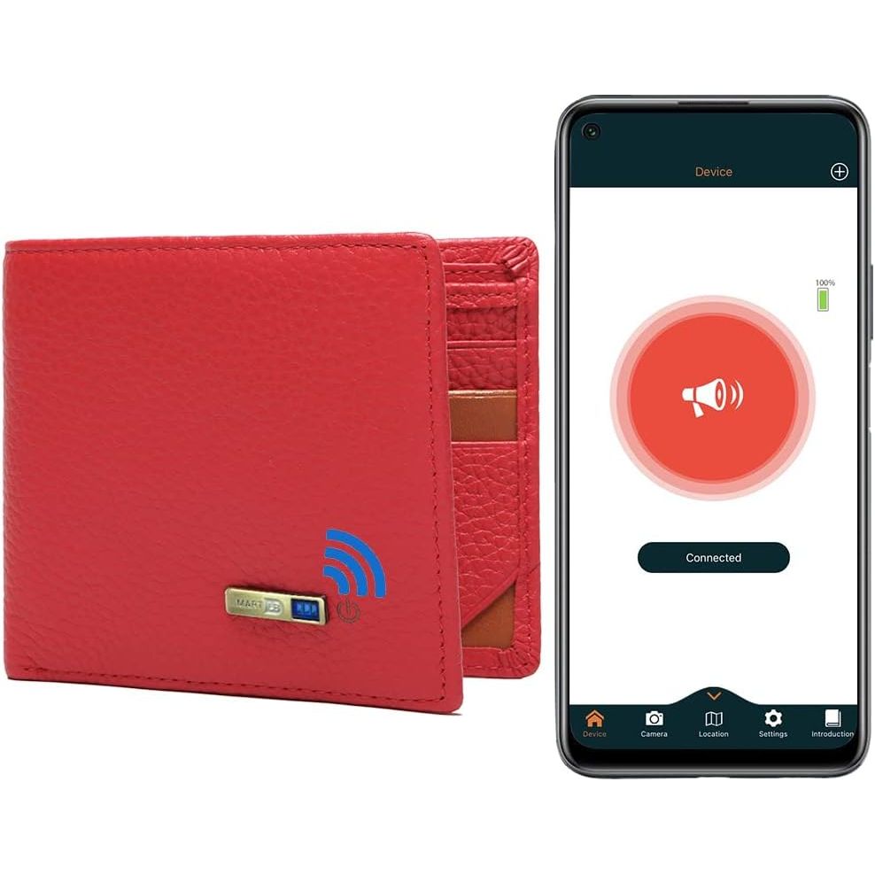 Buy now Anti-Lost Bluetooth Wallet Tracker & Finder GPS Position Locator Mens Slim Minimalist trackable Cool Leather Wallet Credit Card Holder (Coffee) (Coffee, Horizontal) (Black, Horizontal) Horizontal Red at indiglob india