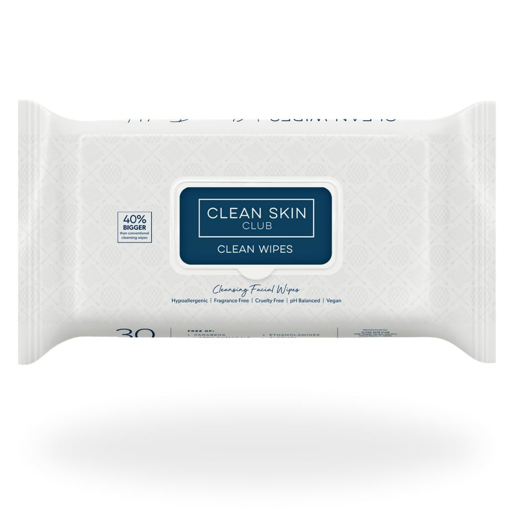 Clean Skin Club Clean Wipes, XL Makeup Remover Face Wipes, Textured Cleansing Facial Wipes for Sensitive Skin, Hypoallergenic, Fragrance-Free, Vegan, 40% Bigger, 30 Count