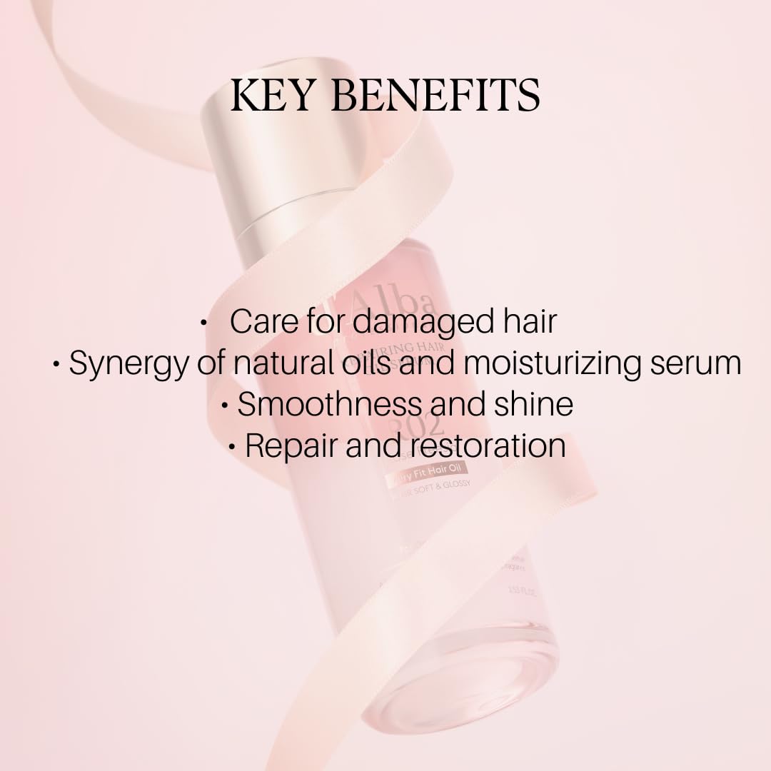 d'alba Piedmont Professional Reparing Hair Oil Serum (2.54 fl oz), Silky and Glossy Hair, Lightweight & Airy Finish, Argan Oil, Amino Acid, Protein Complex, Rose Freesia Scent