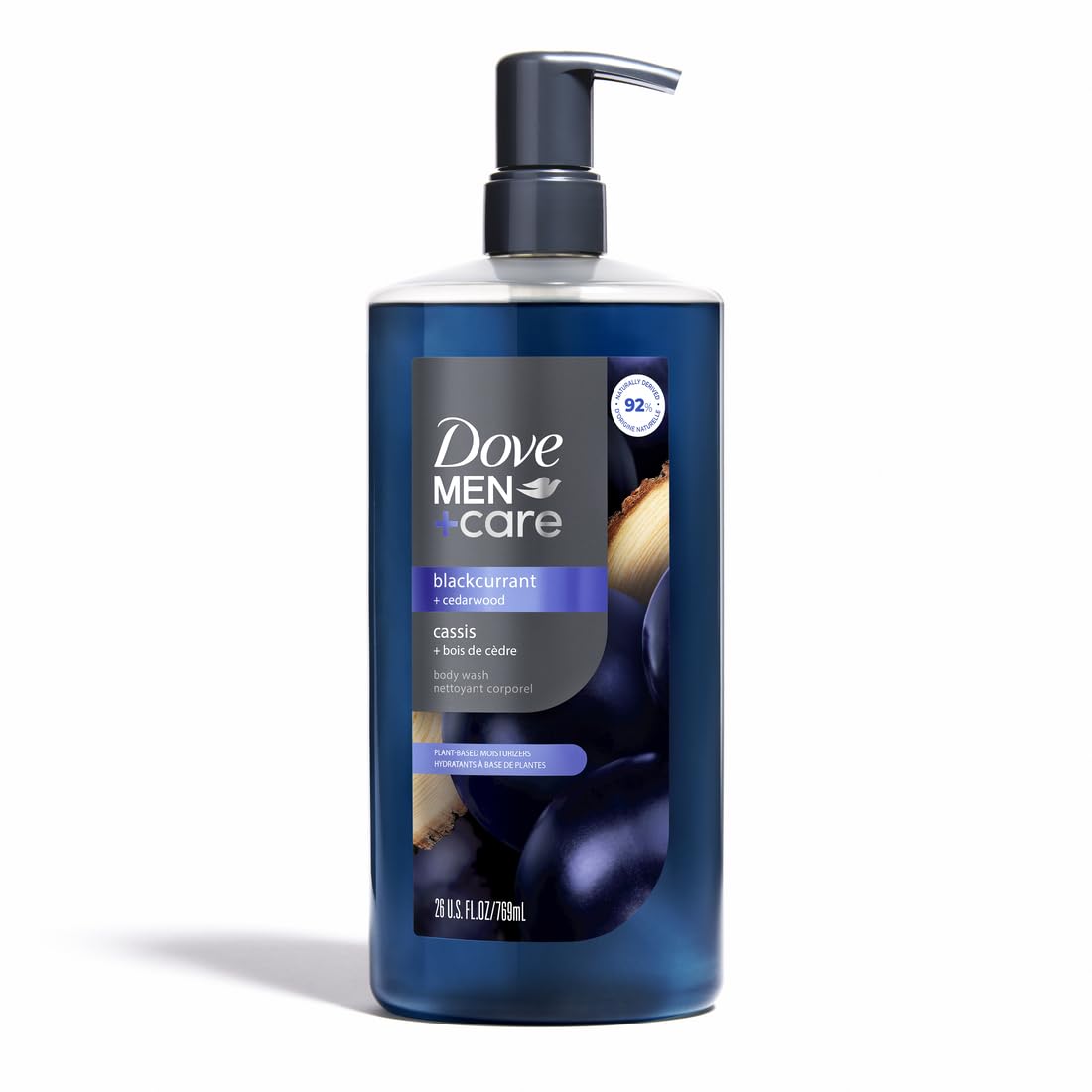 Dove Men Moisturizing Body Wash, Blackcurrant + Cedarwood, 26 oz | For dry skin, Helps nourish and hydrate, With plant-based moisturizers, For daily showers