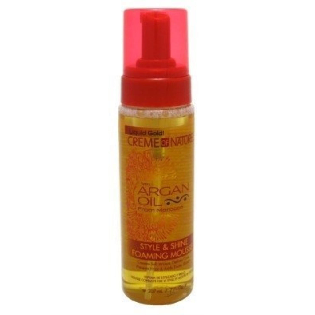 Creme of Nature Style & Shine Foaming Mousse, Defines Curls & Controls Frizz, Moisturizes Hair while Adding Shine with Argan Oil from Morocco, 7 fl oz