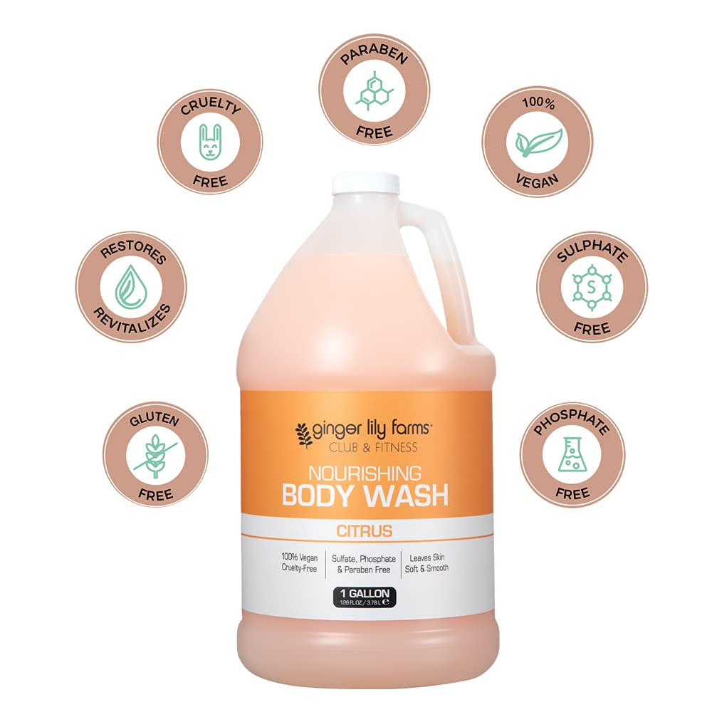 Buy now Ginger Lily Farms Club & Fitness Nourishing Body Wash, 100% Vegan & Cruelty-Free, Bath & Shower Gel for Men and Women, Citrus Scent, 1 Gallon (128 fl. oz.) Refill at indiglob india