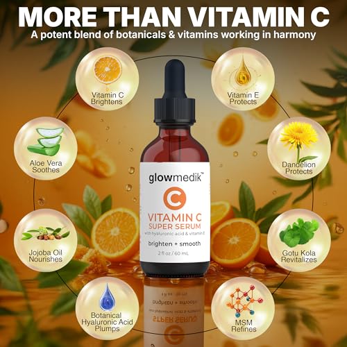 Buy now GlowMedik Vitamin C Serum for Face â€“ Brighten + Smooth Vit C Serum with Hyaluronic Acid, Vitamin E & MSM, Hydrates & Firms Dull or Uneven Skin for a Radiant, Youthful-Looking Glow, 60ml at indiglob india