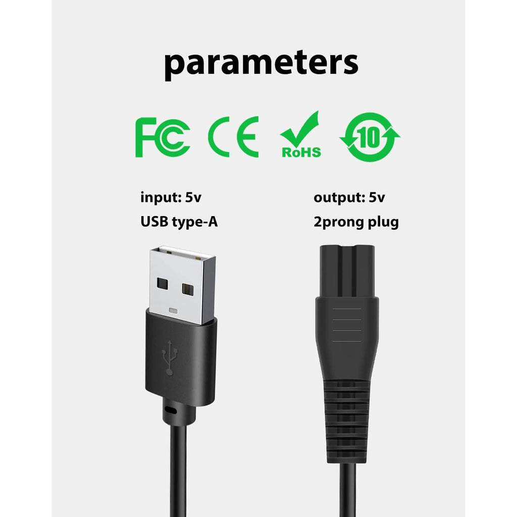 5V USB Charger Cable for Freebird Head Shaver Kit, wotdmu Charger Cable Compatible with FlexSeries Electric Head Hair Shaver for Freedom Grooming Charging, with 1 Cleaning Brush, 3.3ft Power Cord