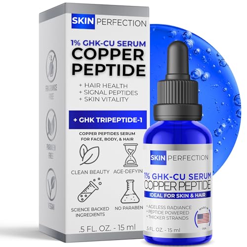 Buy now Skin Perfection GHK-CU Copper Peptides Serum for Face & Hair - Copper Peptide for Skin, Hair & Scalp - 1% Blue Liquid for Face, Neck, Body, and Scalp â€“ Multi-Use Serum Booster with Dropper 0.5 fl oz at indiglob india
