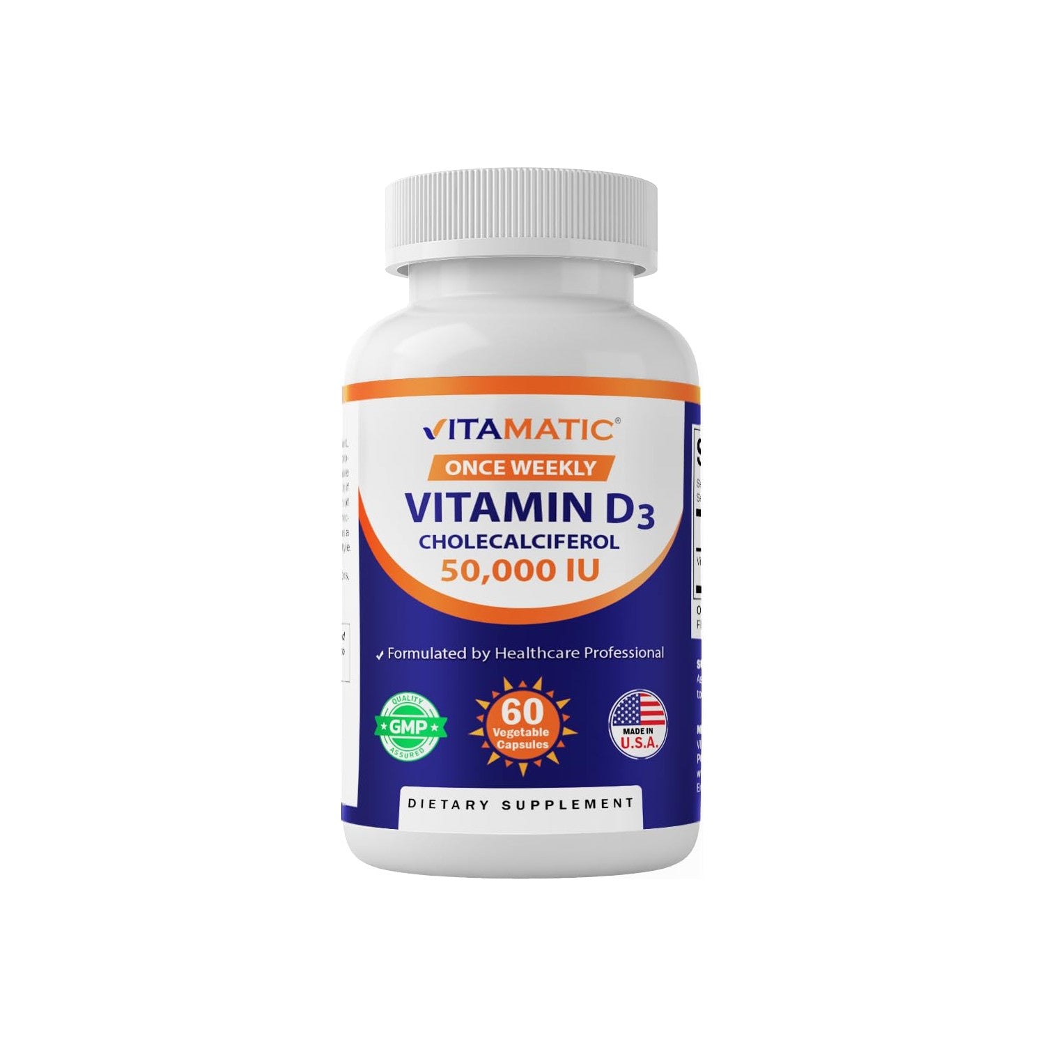 Vitamatic 3 Pack Vitamin D3 50,000 IU (as Cholecalciferol), Once Weekly Dose, 1250 mcg, 60 Veggie Capsules 1 Year Supply, Progressive Formula Helping Vitamin D Deficiencies | Supports Bone, Teeth & Immune Health*, Non GMO, Gluten Free, Made in USA