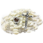 Buy now Nazareth Store Natural Pearl Rosary Beads Catholic Necklace Jerusalem Holy Soil Meda and Silverl Cross at indiglob india