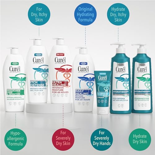 Buy now Curel Hydra Therapy, Itch Defense Moisturizer, Wet Skin Lotion, with Advanced Ceramide Complex, Vitamin E, & Oatmeal Extract, Helps to Repair Moisture Barrier, 12 Oz at indiglob india