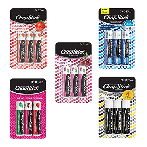 Buy now ChapStick Classic Collection Flavored Lip Balm Tubes Pack, Lip Moisturizer - 0.15 Oz (Box of 5 Packs of 3) at indiglob india