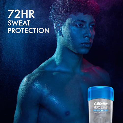 Buy now Gillette Antiperspirant and Deodorant for Men, 72hr Sweat & Odor Protection, Long Lasting Freshness, Anti-White Mark Technology, Clear Gel, Cool Wave Scent, 0.5 oz at indiglob india