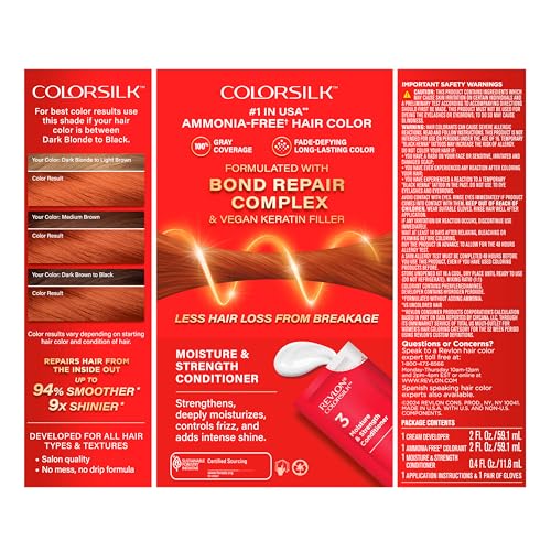 Buy now Revlon ColorSilk with Bond Repair Complex, Permanent Hair Color, 100% Gray Coverage, Ammonia Free Dye, Vegan Keratin, 45 Bright Auburn, 3 pack at indiglob india