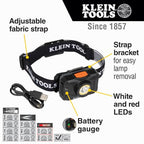 Buy now Klein Tools 56414 Rechargeable 2-Color LED Headlamp, Fabric Strap, Spotlight, Floodlight, Red LED, 800 Lumens, USB Cable, Camping, Running at indiglob india