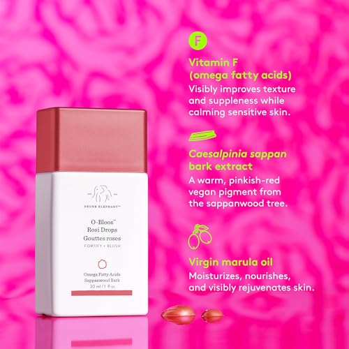 Buy now Drunk Elephant O-Bloos Rosi Drops - 30 ml/1 fl oz - Peachy-Pink Color Serum Drops - Clean Clinical Skincare - Cruelty-Free - Dermatologist-Tested - Free of Essential Oils, Silicones, and Fragrance at indiglob india