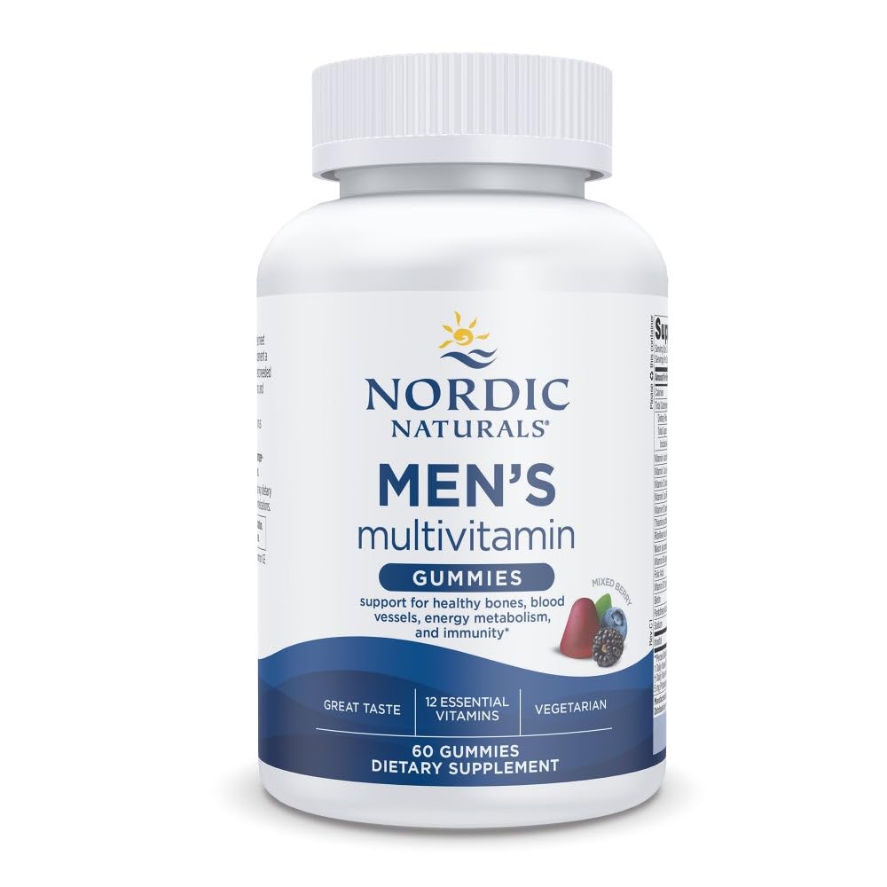 Nordic Naturals Men's Multivitamin Gummies, Mixed Berry Flavor - 60 Count | Supports healthy bones, blood vessels, energy & immunity w/ essential vitamins. NonGMO vegetarian gummies. 30 servings