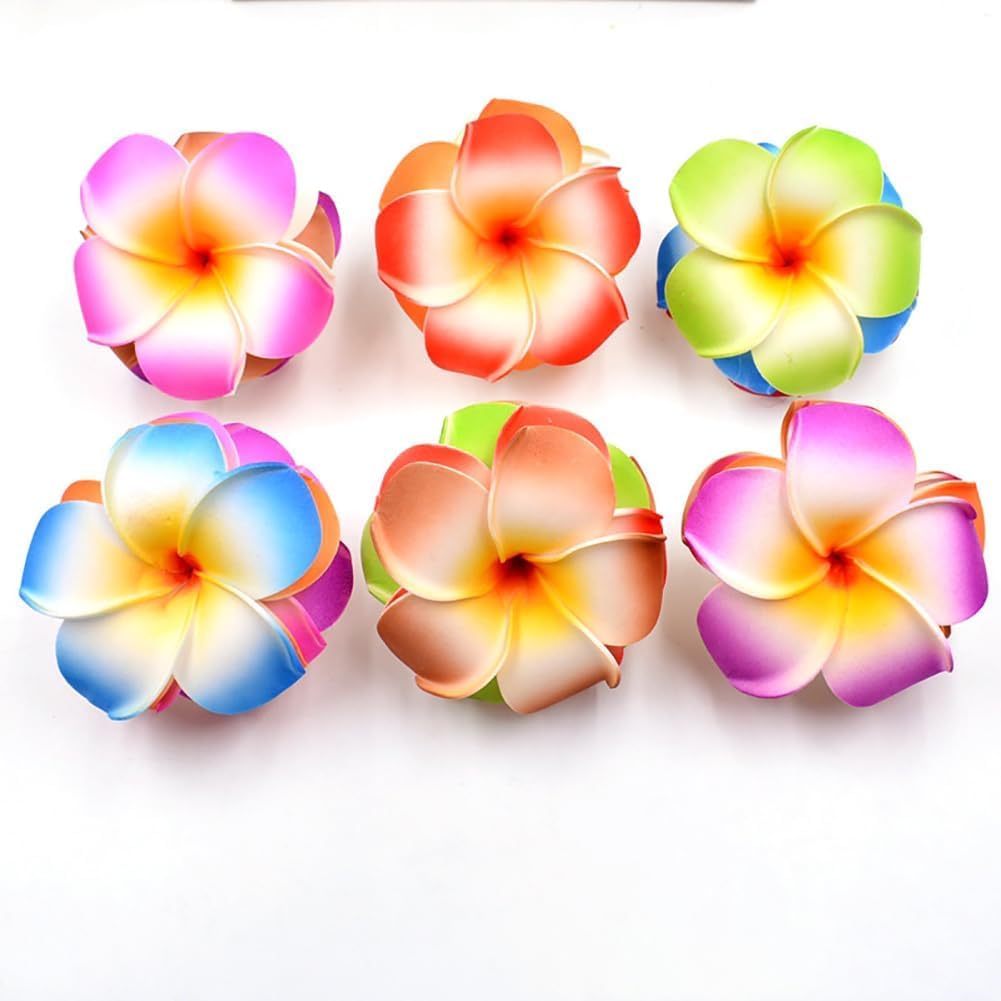 10Pcs Multicolor Hawaii Plumeria Flower Clips Hawaiian Flowers Hair Barrettes Beach Party Hair Clips Artificial Tropical Flower Hairpins for Wedding Hair Accessories (7cm)