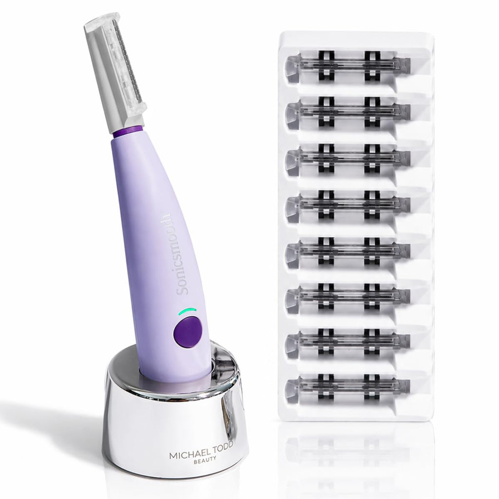 Michael Todd Beauty Sonicsmooth Dermaplane Razor for Women Face | Dermaplaning System + Eyebrow Trimmer, Peach Fuzz Remover, 8 Weeks of Dermaplaning Blades, 3-Year Warranty