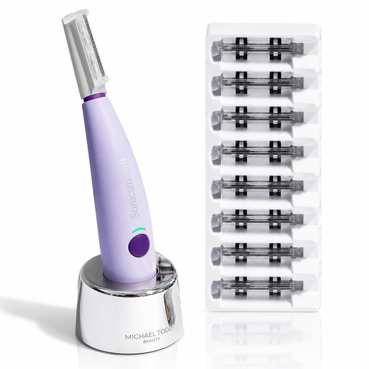 Michael Todd Beauty Sonicsmooth Dermaplane Razor for Women Face | Dermaplaning System + Eyebrow Trimmer, Peach Fuzz Remover, 8 Weeks of Dermaplaning Blades, 3-Year Warranty