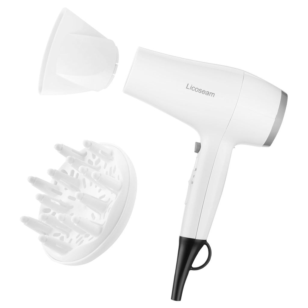 1875W Compact Hair Blow Dryer with Diffuser & Concentrator, White