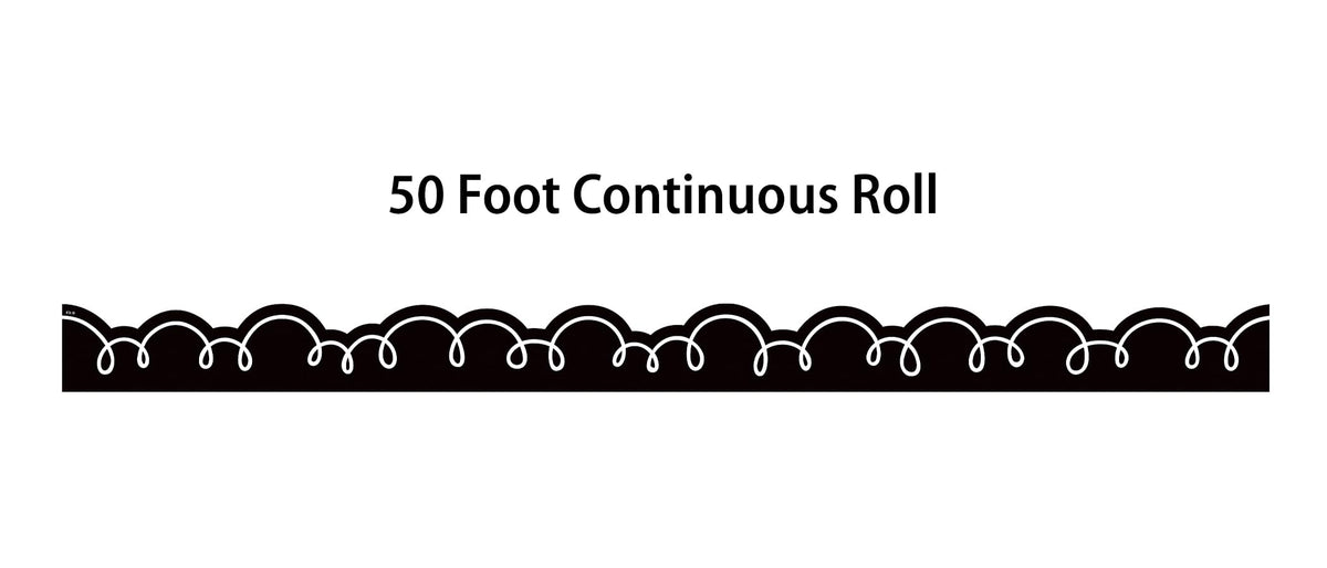 Teacher Created Resources Black with White Squiggles Die-Cut Rolled Border Trim - 50ft - Decorate Bulletin Boards, Walls, Desks, Windows, Doors, Lockers, Schools, Classrooms, Homeschool & Offices