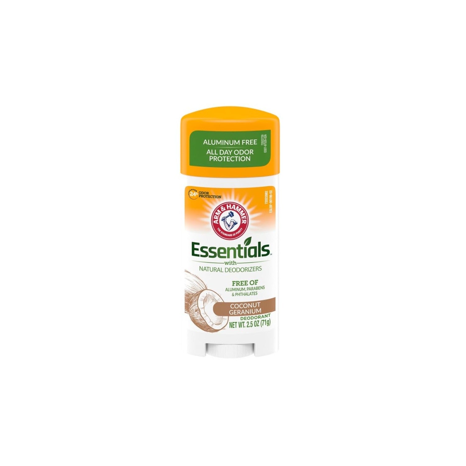 ARM & HAMMER Essentials Deodorant - Made with Natural Deodorizers - Coconut Geranium - Free From Aluminum, Parabens & Phthalates, 2.5 oz (Pack of 3)