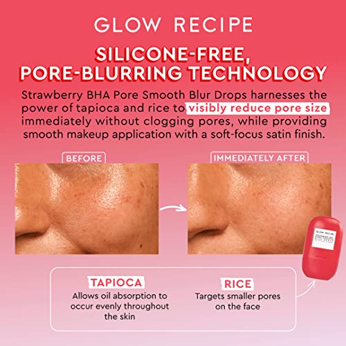 Buy now Glow Recipe Strawberry BHA Serum + Poreless Face Primer for Makeup - Silicone-Free Blurring Matte Primer to Reduce Shine & Prolong Wear - Hybrid Korean Skin Care for Oil Control & Smooth Texture, 30ml at indiglob india