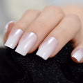 Buy now EchiQ Pearl Shine Glossy Fake Nails Shimmer White Square French Nail Ombre Faux Ongles Gradient Medium Fingernails with Gluetabs White at indiglob india