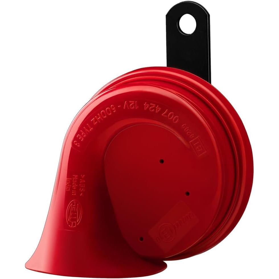 Buy now HELLA 007424801 Twin Trumpet High/Low Tone 12V Horn Kit with Bracket, Red Red Universal Low Tone Only at indiglob india