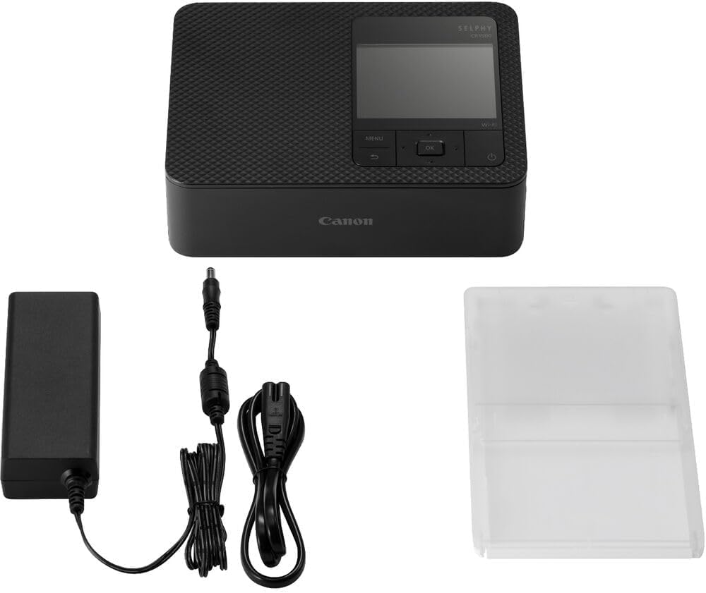 Canon Selphy CP1500 Photo Printer Bundle (Black) with KP-108 Paper (108 Sheets) 3 Color Ink Cartridges & Tudak Cleaning Cloth – Wireless Compact Dye-Sub Printer Kit