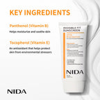 NIDA Invisible Fit Sunscreen SPF 50 Broad Spectrum UV-A/UV-B Protection | No White Cast, Low Irritation, Hydrating Lotion-like Lightweight Glow Sunscreen for All Skin Types | 1.69 fl. oz., 50ml