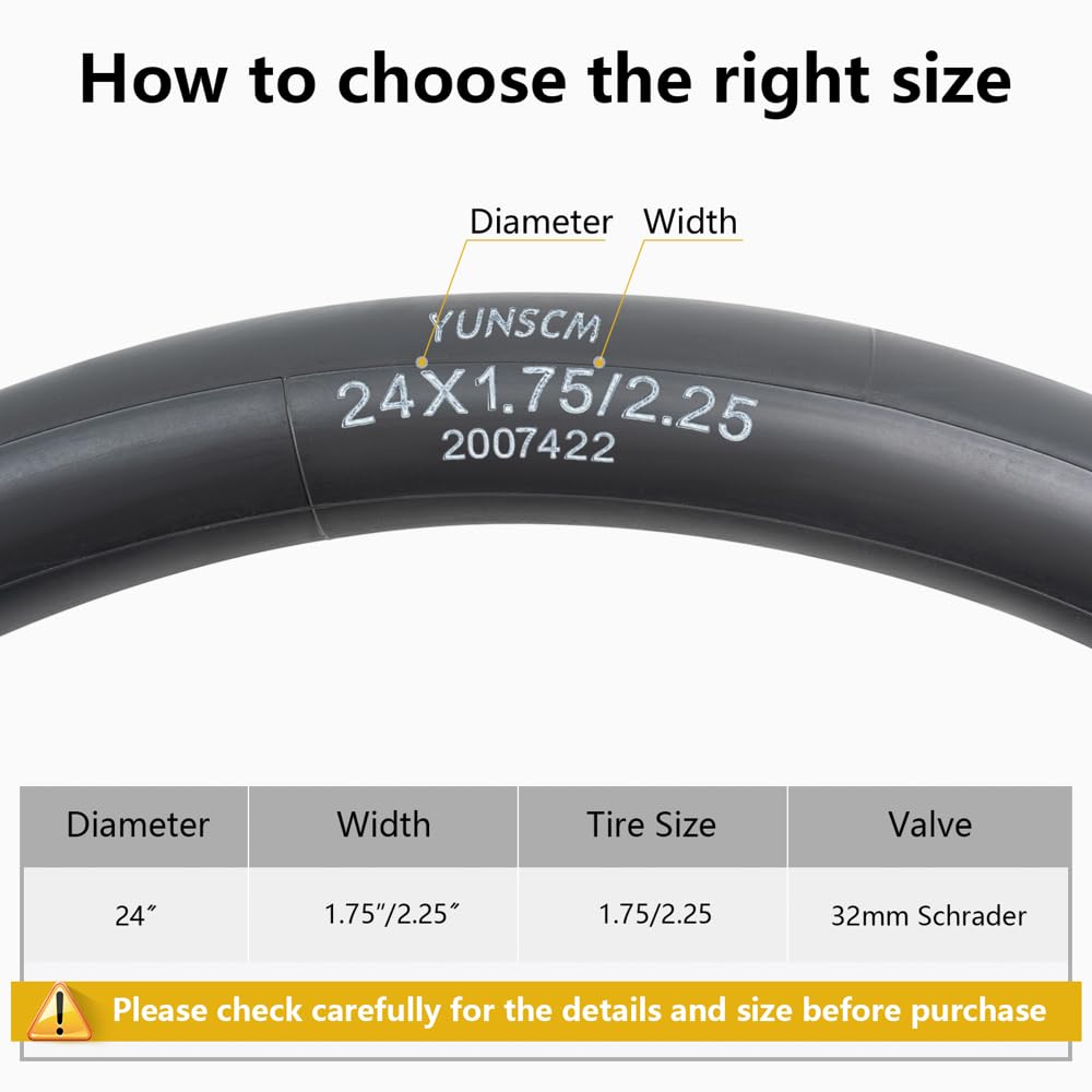 2-PCS 24" Heavy Duty Bike Tubes 24x1.75/2.25 AV32MM Schrader Valve 45/57-507 Inner Tubes Compatible with 24 x 1.75 24x1.95 24x2.10 24x2.125 24x2.25 Cruisers, City, Mountain Bicycle Bike Tire Tubes