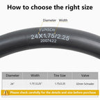 2-PCS 24" Heavy Duty Bike Tubes 24x1.75/2.25 AV32MM Schrader Valve 45/57-507 Inner Tubes Compatible with 24 x 1.75 24x1.95 24x2.10 24x2.125 24x2.25 Cruisers, City, Mountain Bicycle Bike Tire Tubes