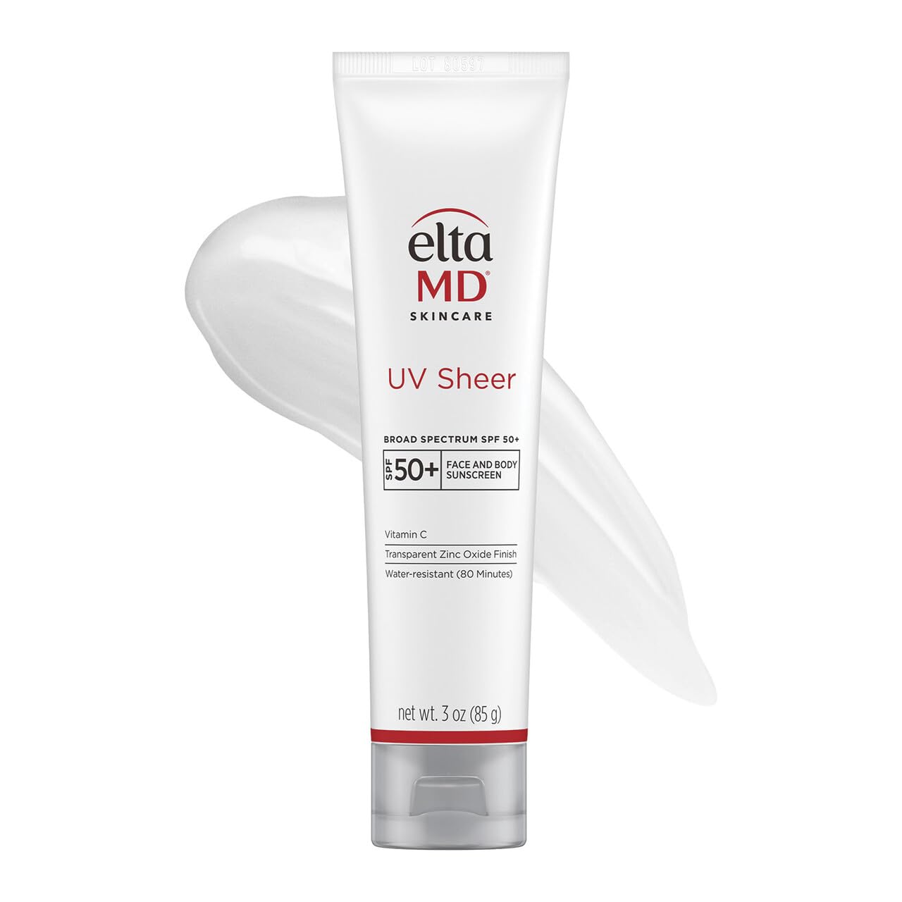 EltaMD UV Sheer Face and Body Sunscreen SPF 50+,Oil Free,No White Cast Sunscreen for Face and Body,Zinc Oxide Formula,3.0 oz Tube,(Pack of 2)