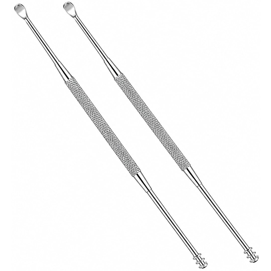 2 Pack - Stainless Steel Ear Spoon Portable Double-Ended Ear Pick Ear Wax Removal Tools Cleaning Ear Cleaner Spoon Spiral Ear Clean Tool