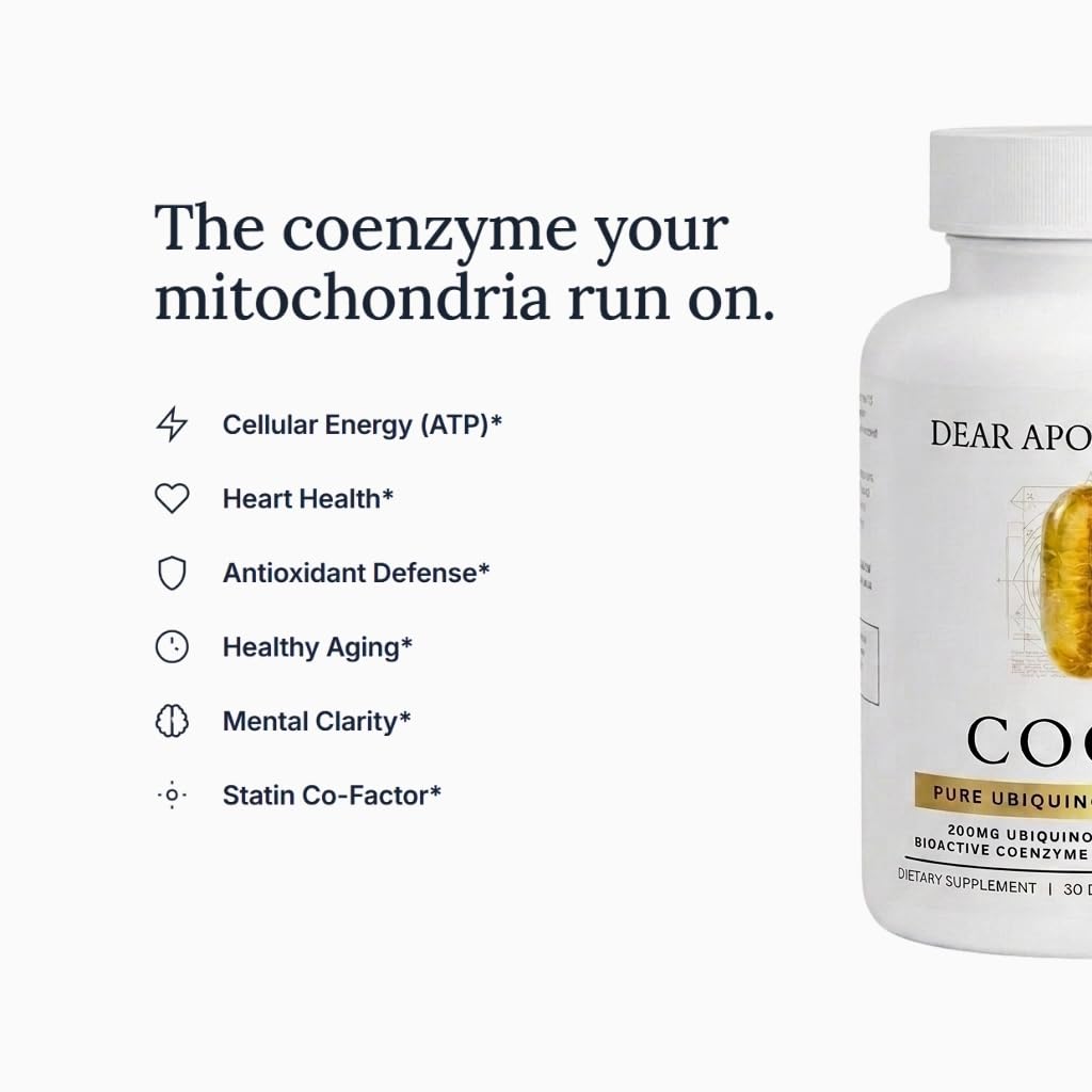 Coenzyme Q10 CoQ10 200mg Capsules - Heart Health Energy Antioxidant Cardiovascular Support Cellular, Ubiquinone, Non-GMO Gluten Free, 30 Count