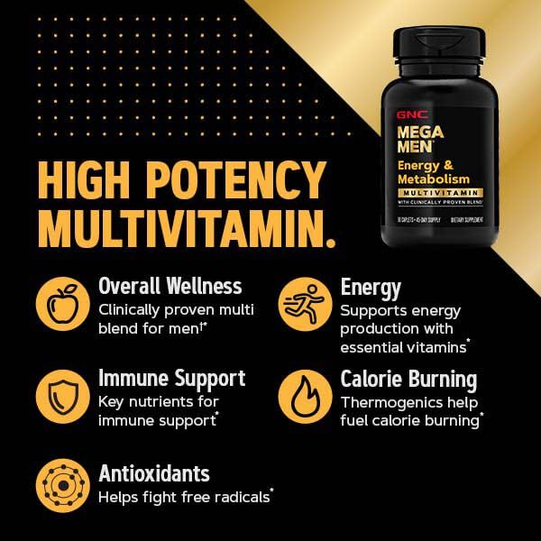 Buy now GNC Mega Men Energy & Metabolism Multivitamin | Antioxidants and Increased Calorie Burning | 90 Count at indiglob india
